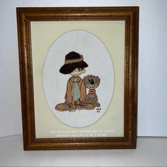 Needlepoint Boy & Dog Framed 1987 - Picture 2 of 9